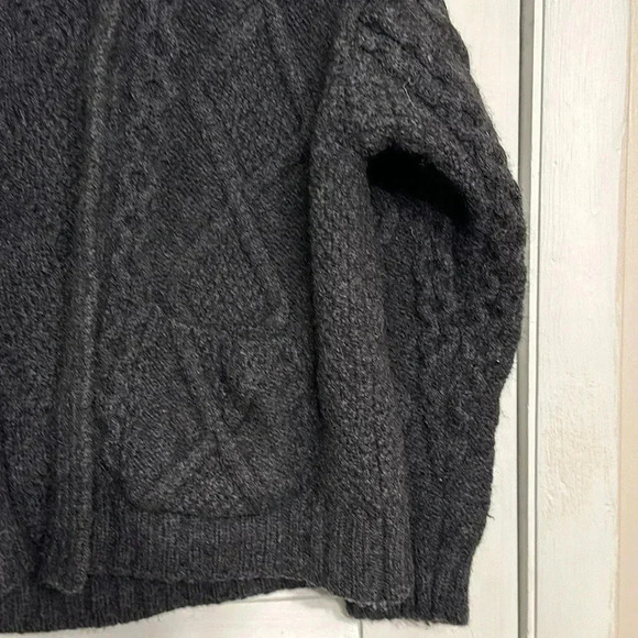 aran crafts gray sweater 100% merino wool made in ireland long sleeve w/pockets - Picture 4 of 10